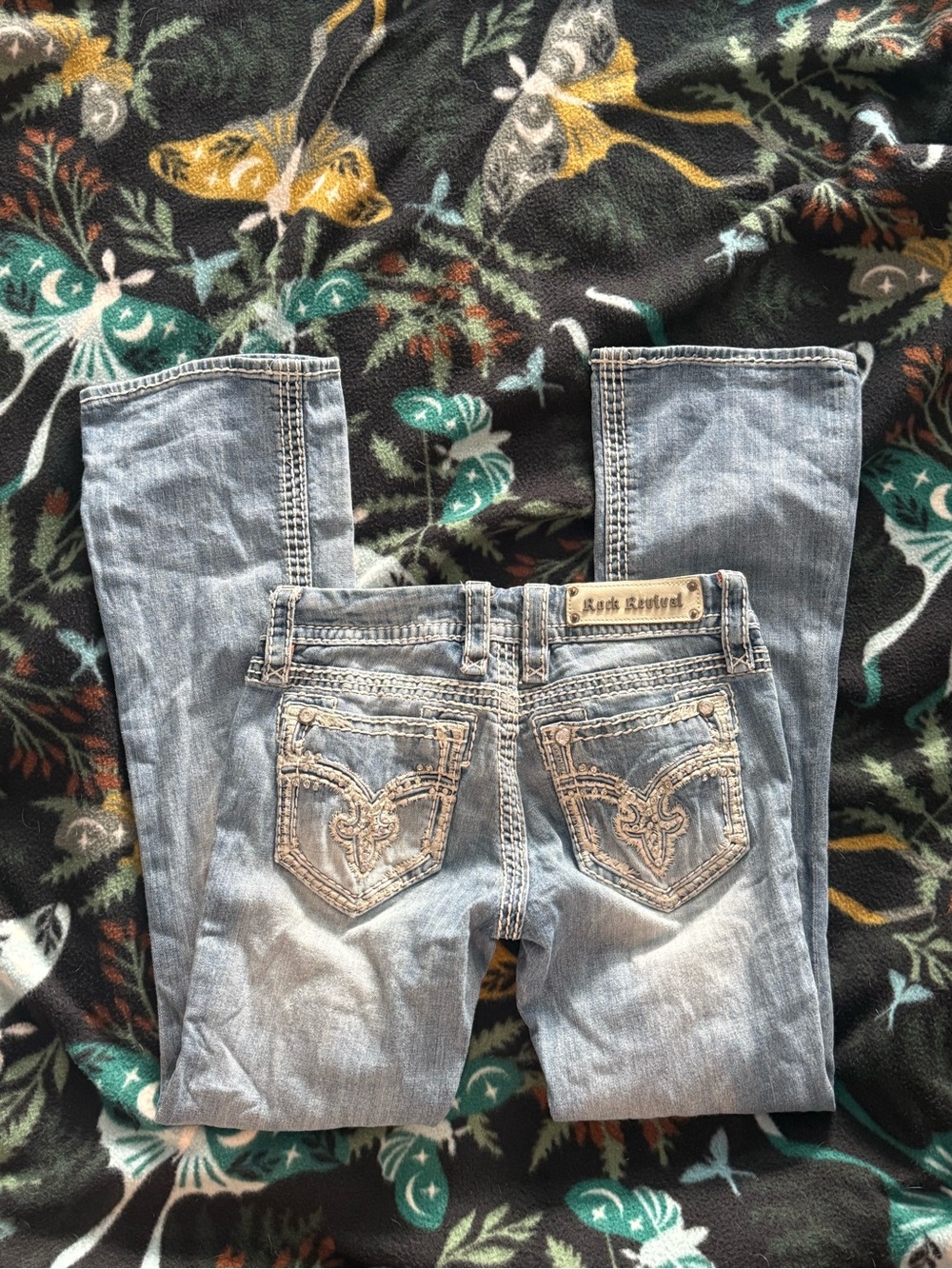 Rock Revival Mira Bootcut Jeans Light Wash Rhinestone Thick Stitch Size 26